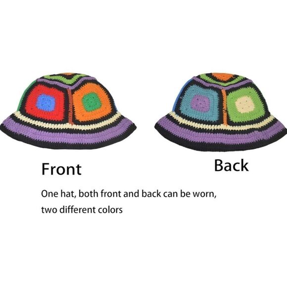 Crochet Hat Colorful Handmade Plaid Sun Hat - Picture 9 of 12